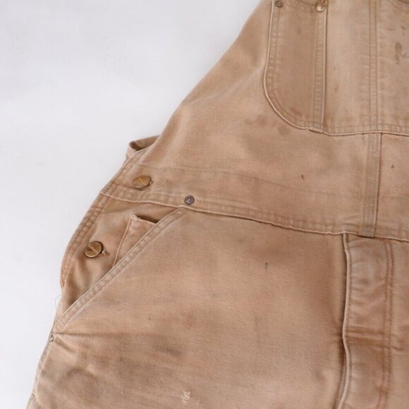 '06 Carhartt Distressed W/ Paint Splatter Tan Quilt Lined Overalls 40x36 USA - Picture 13 of 15